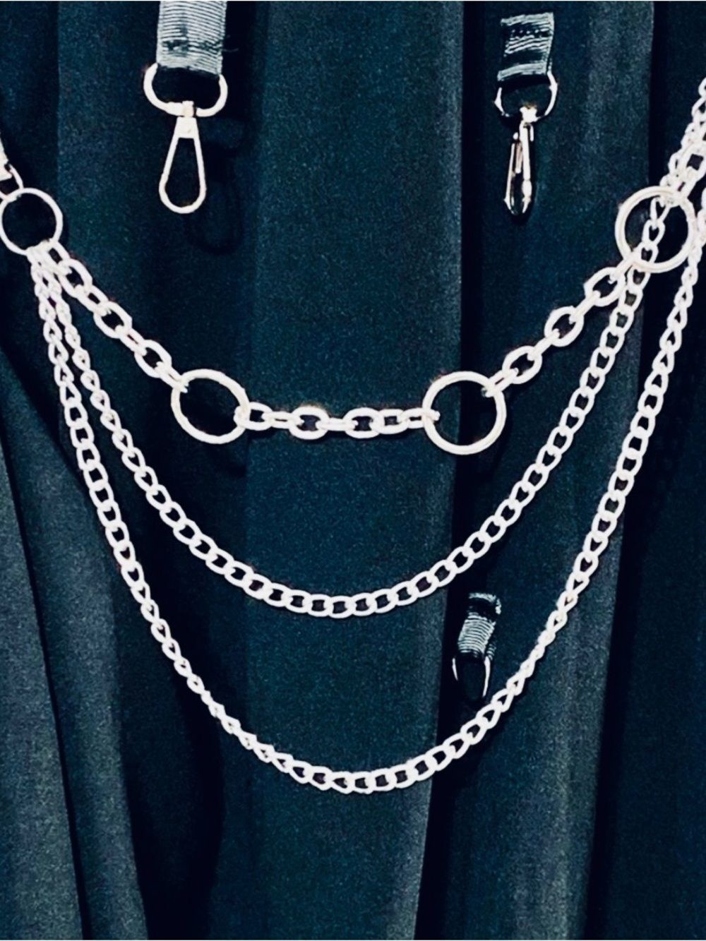 Silver Multi Layer Chain O Rings Adjustable Moto Belt Pants Chain Belt NWT